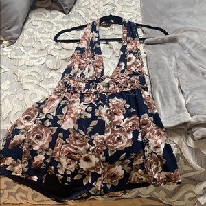 Navy and blush floral romper